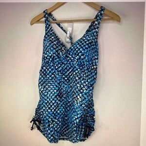 SIMON CHANG Women Blue Bubbles Tankini Built in Bra Swim Top Size 12D/32D